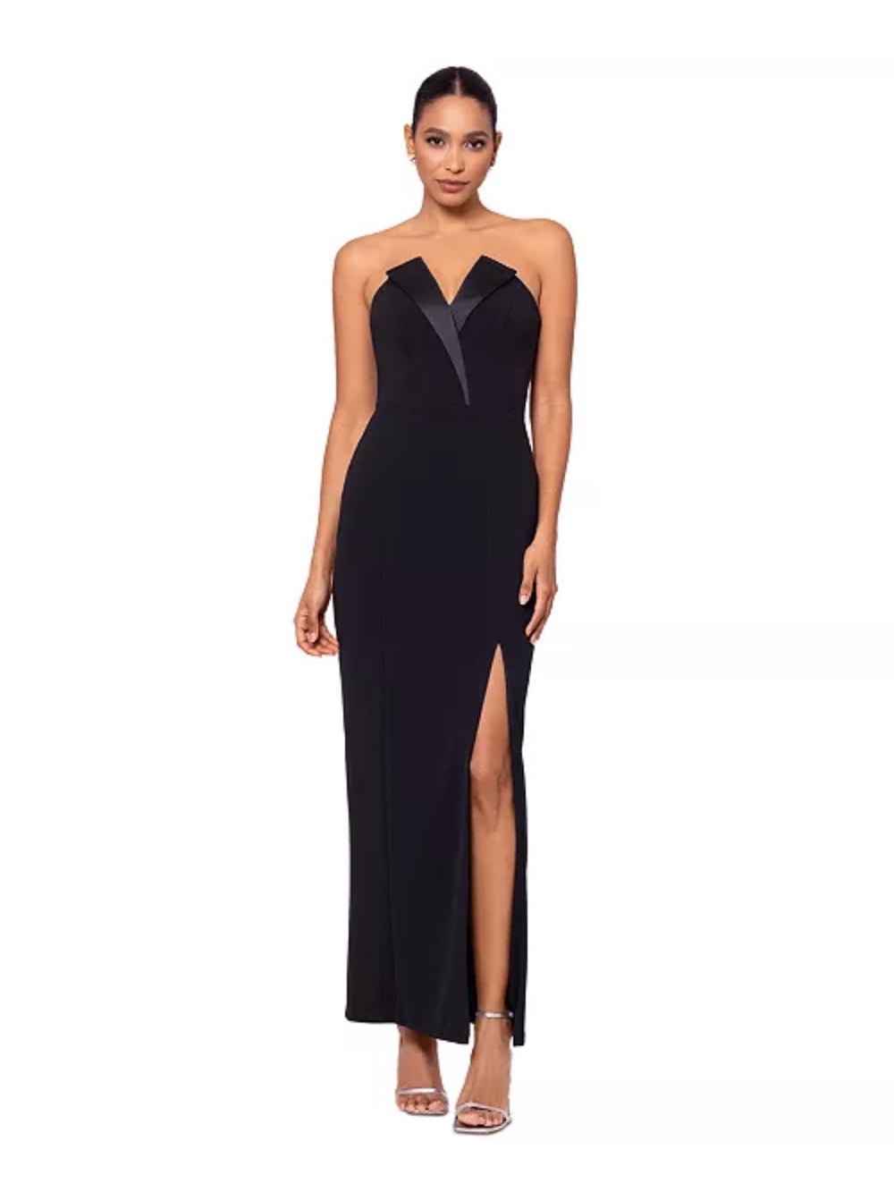 Betsy & Adam Strapless Tuxedo Gown